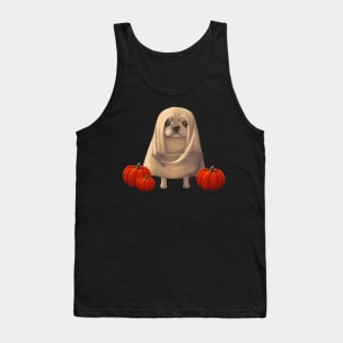 Spooky Halloween American Bulldog Puppy in Cheesecloth Funny Halloween Season Tank Top